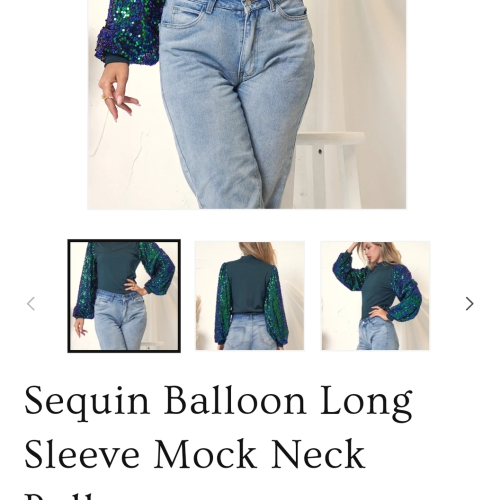 Sequin Balloon Long Sleeve Mock Neck Pullover